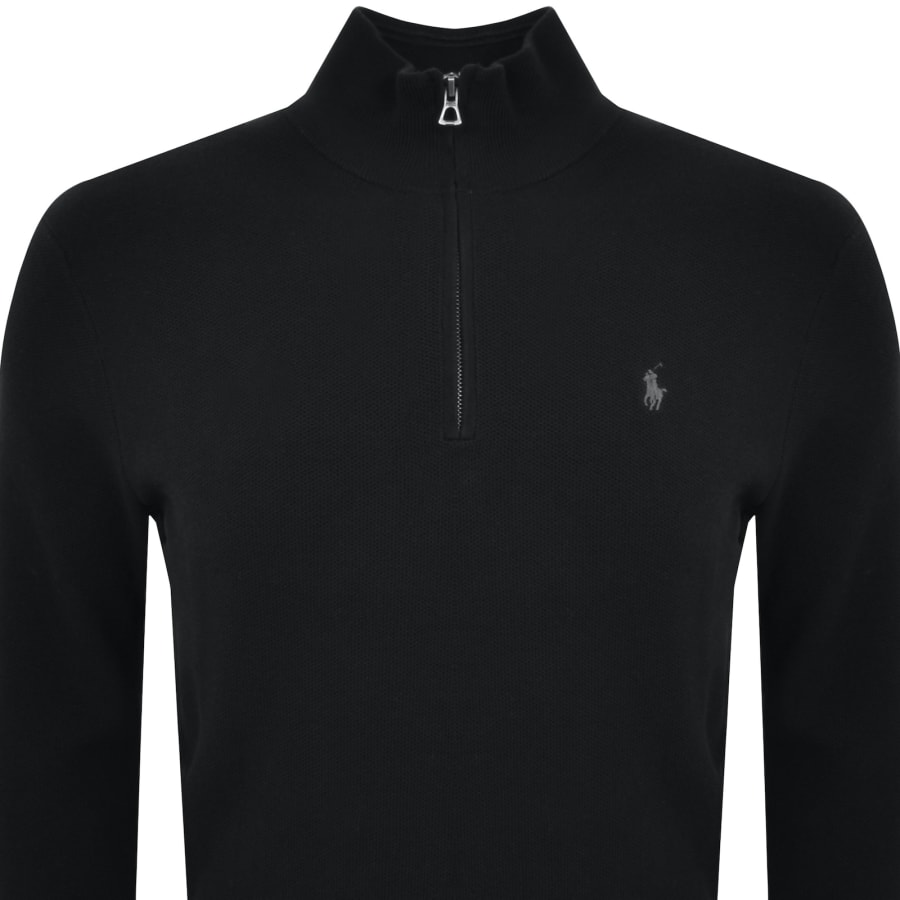 Polo Ralph Lauren tonal icon logo half zip cotton knit sweater in Black